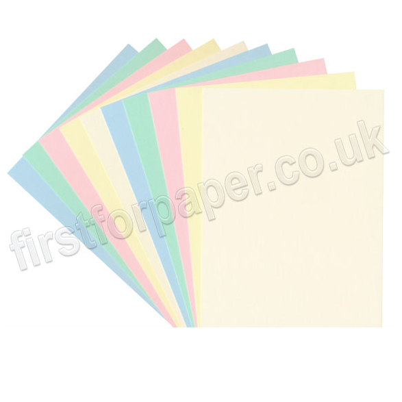 Selection of pastel coloured card sheets for card making, shown fanned out
